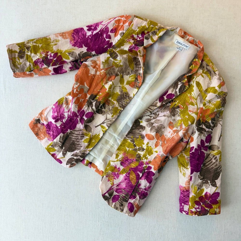 Pendleton Womens Floral Linen Blend Blazer‎ Jacket Multicolor Med